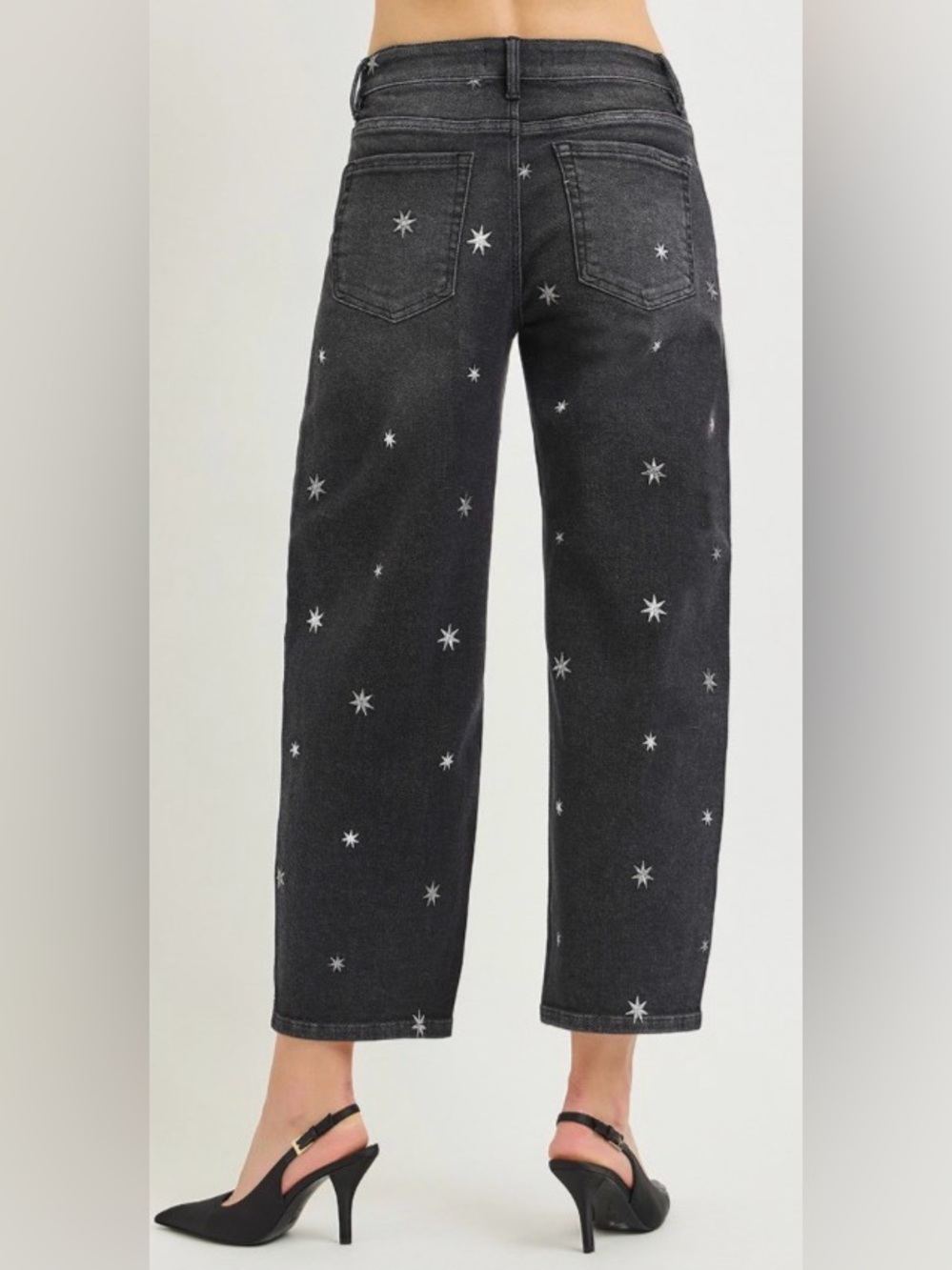Risen Crop Barrel Leg Embroidered Star Jeans - Picture 3 of 4